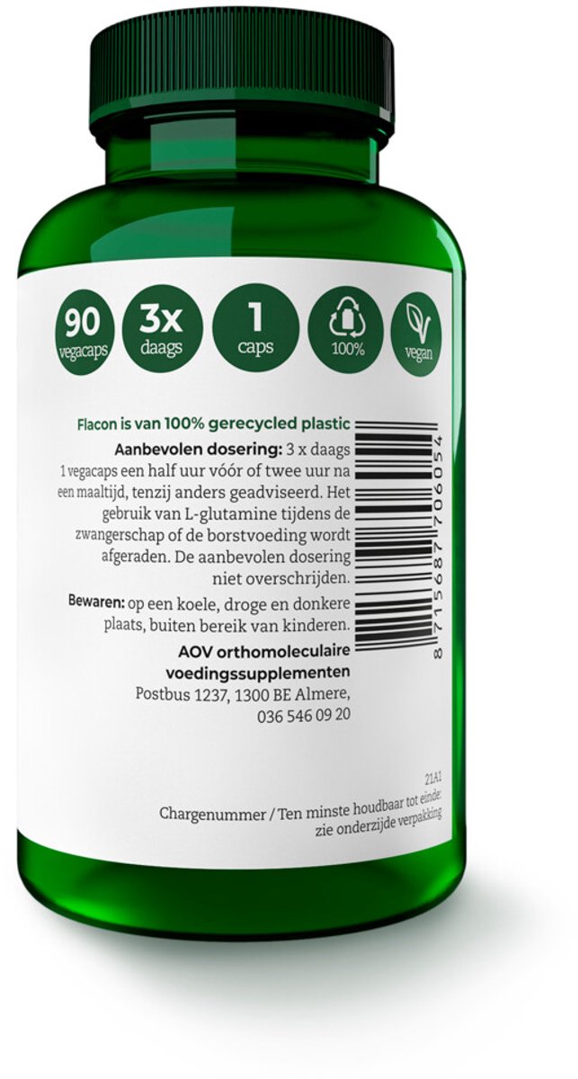AOV - 605 L-Glutamine 500mg - 2 x 90 vegacapsules - Voordeelverpakking
