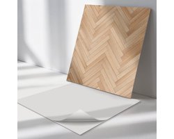 Wallfluent Vinyl Wandpaneel - Visgraat vloerpatroon Vinyl Wandbekleding - 50 cm x 50 cm - Beige PVC wandpaneel - Verpakking van 4 stuks - Vierkant Wandbekleding Vinyl - Texturen Wandpaneel - Zelfklevend Muurpaneel - Wandpaneel Keuken en Badkamer