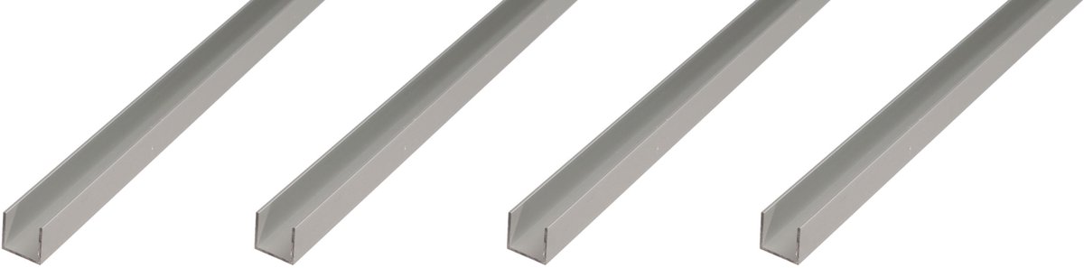Alberts 4 x U-Profil, Aluminium, 20 x 20 x 20 x 1,5 mm, lengte 2 m, zilverkleurig geanodiseerd