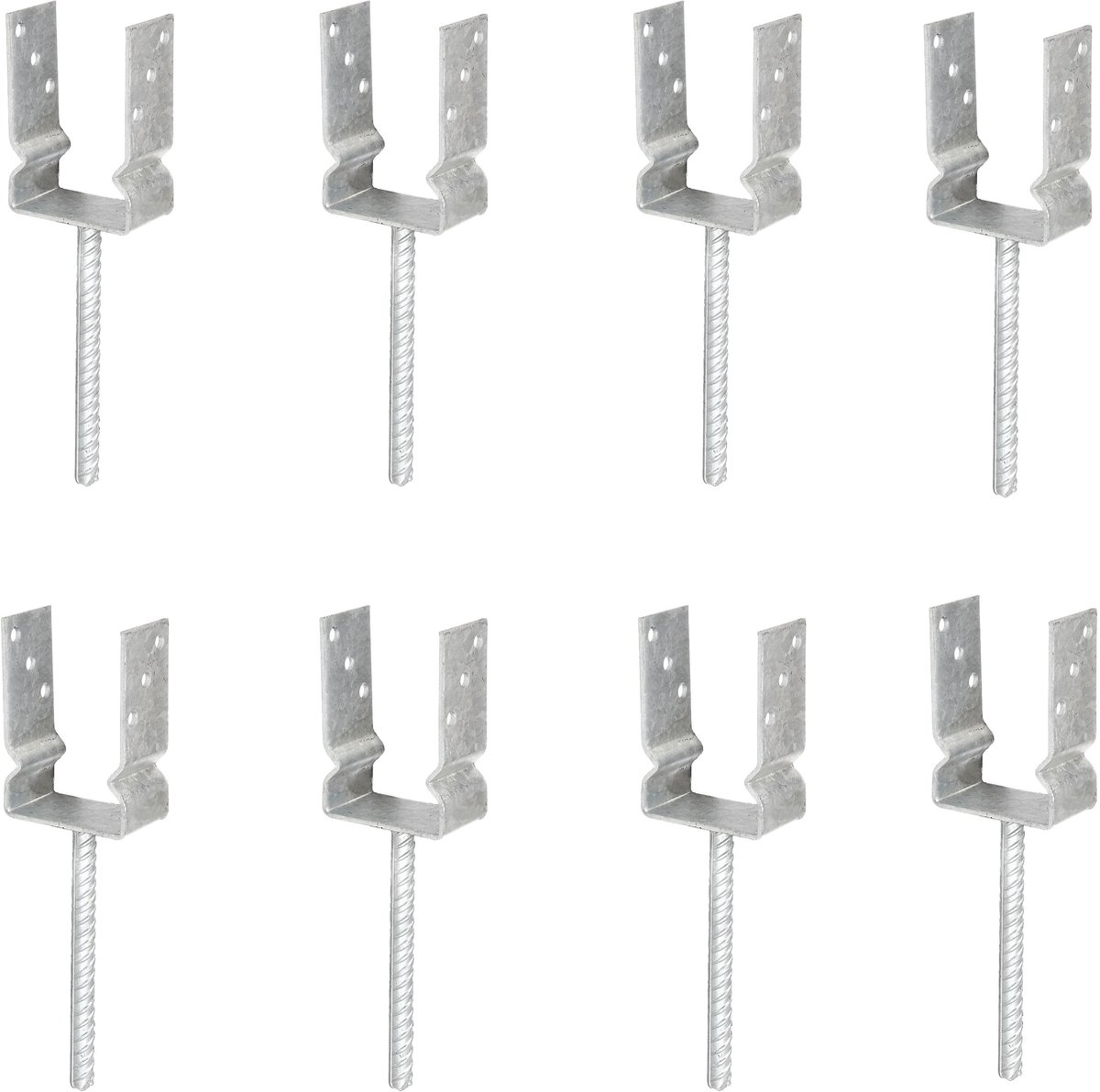 Alberts 8 x U-paaldrager voor inbetonneren, Riffelstahl-betonanker, 91x91 mm, thermisch verzinkt