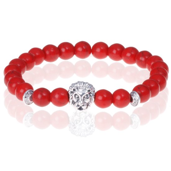 Bracelet en perles d'agate rouge Tête de lion