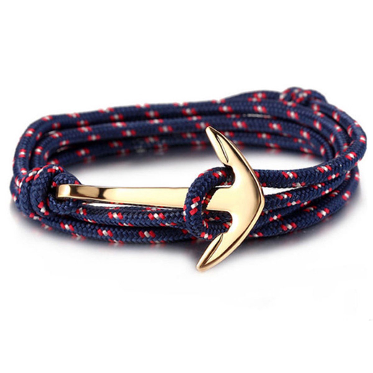 Goudkleurige Anker armband met polyester koord