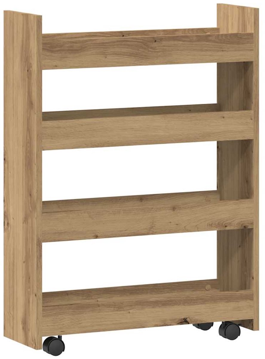 vidaXL - Opbergtrolley - smal - 4-laags - bewerkt - hout - artisanaal - eikenkleurig