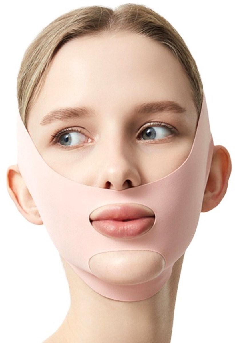 Herbruikbare kinband, V-vormige kin, gezichtsversterkende band, gezichtsliftmasker, kan overdag thuis of 's nachts tijdens het slapen worden gedragen, altijd draagbaar, roze