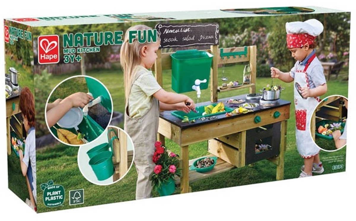 Hape Premium Buitenkeuken Modderkeuken - Speelkeuken Buiten met Watertank en Kraan - Duurzaam Hout - 3 Jaar+ — afbeelding 8