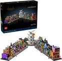 LEGO set van De Wegisweg met kleurrijke winkels op de doos en een losse set.
