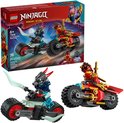 LEGO Ninjago Kai's Motorrace: Rode en blauwe ninjafiguren op motoren.