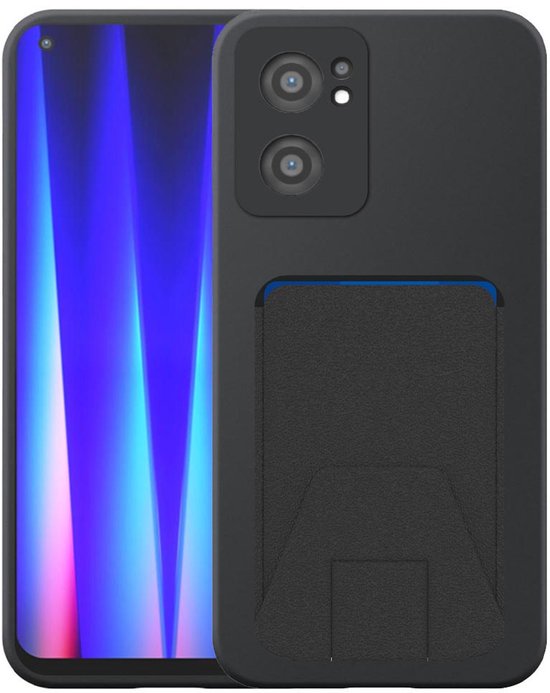 Étui pour OnePlus Nord CE 2 avec porte-cartes en cuir réglable - Coque arrière Flexible en Siliconen TPU avec fente pour carte en cuir réglable - Zwart - Smartphone compatible avec OnePlus Nord CE 2 5G