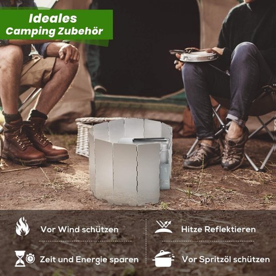 Daity 10-delige opvouwbare campingkookplaat windscherm - universele buitengaskookplaat windscherm - hittebestendige aluminium campingkookplaat windscherm — afbeelding 5