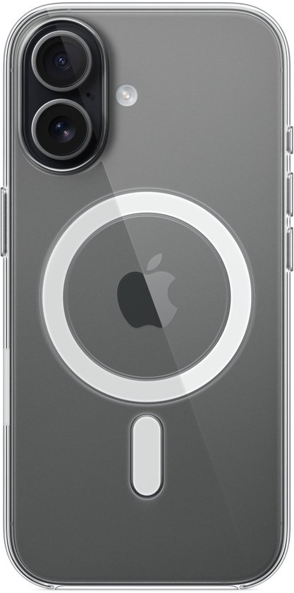 Transparant hoesje voor iPhone met grijze tint en MagSafe-ring.