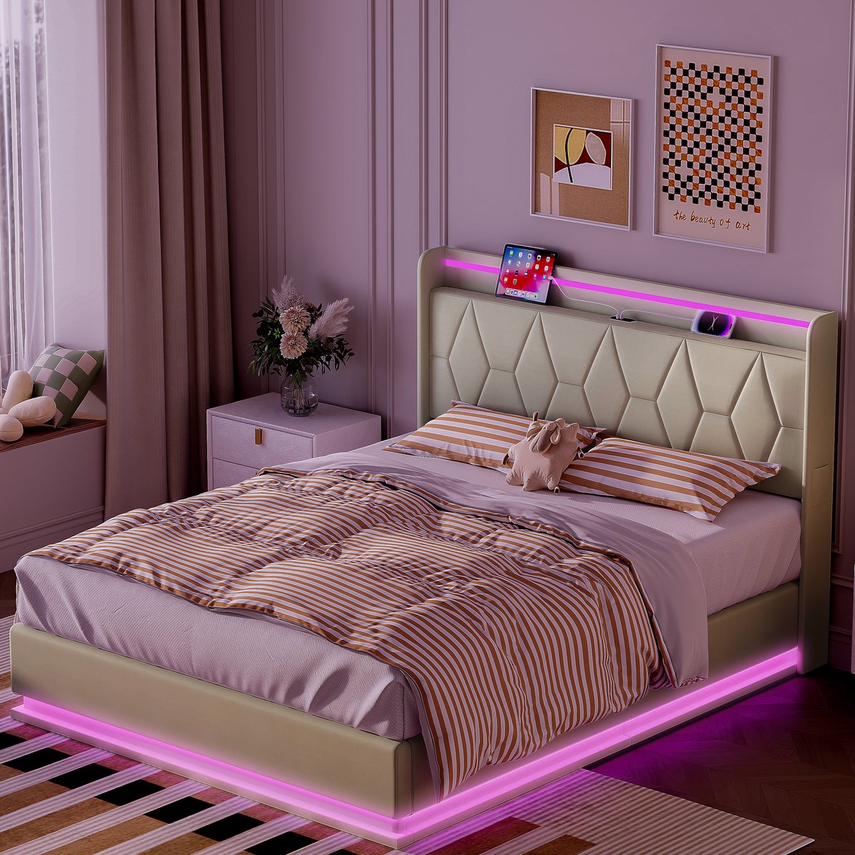 Opbergbod 160x200 cm - Hydraulisch Bed met LED Verlichting & - Opbergbod - €275,09