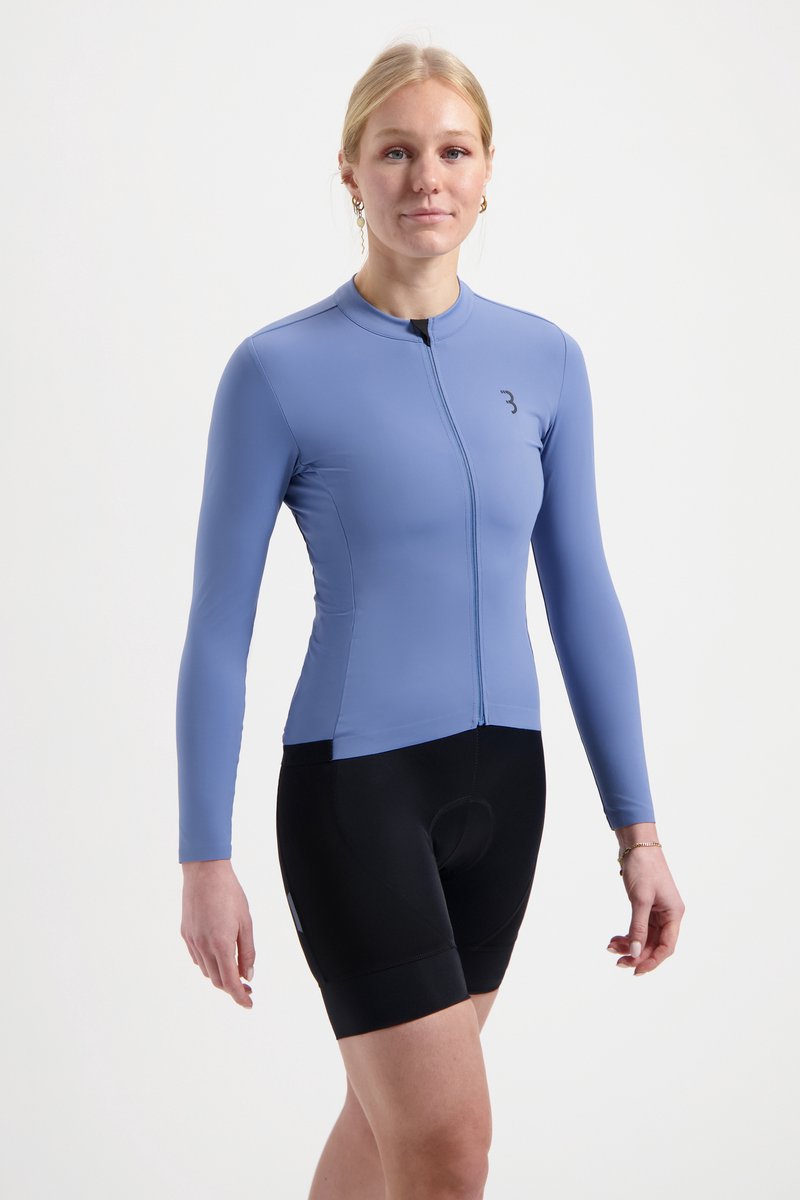 BBB Cycling Fietsshirt Dames Lange Mouw Donna Essence - 10 tot 20 °C - Lichtgewicht & Sneldrogend - Performance Wielershirt - IJs Blauw - M - BBW-421