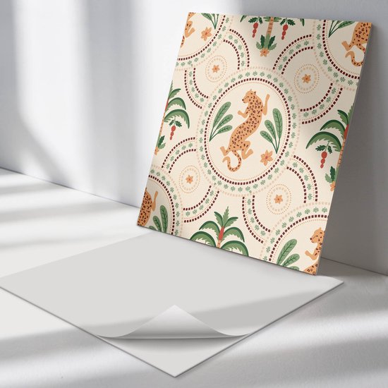 Wallfluent Vinyl Tegels - Bloemenpatroon op Een tegel Zelfklevende Vinyltegels - 20 cm