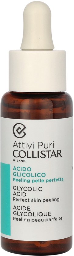 Collistar Attivi Puri Milano flesje met witte druppelaar en glycolic acid peeling.