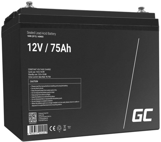 Batterie Green Cell 12V 75Ah VRLA AGM avec borne B4