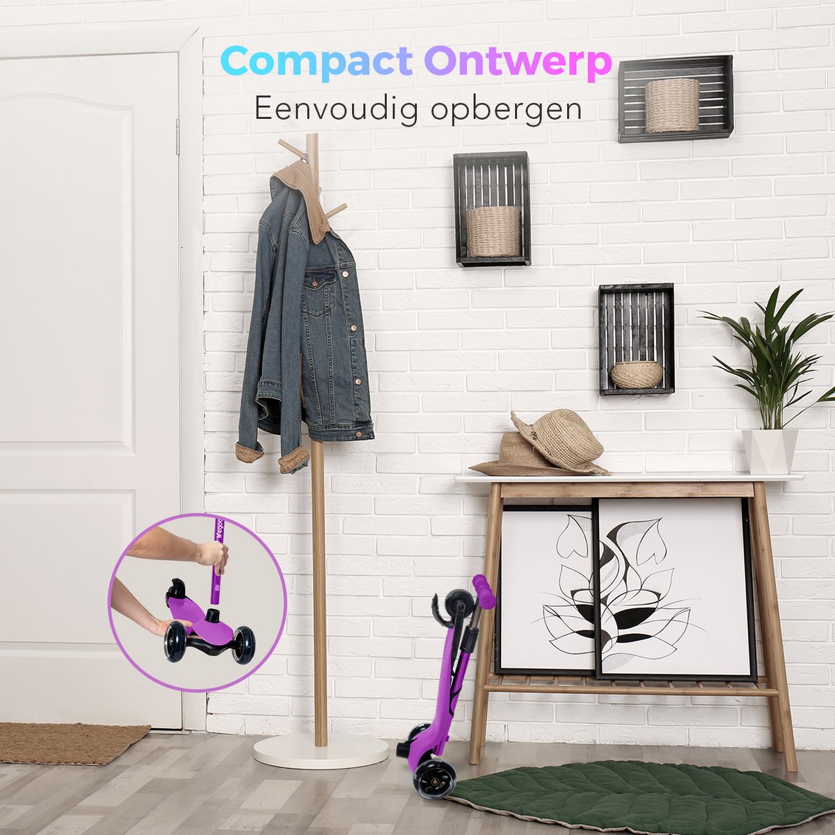 LifeGoods Kinderstep - Step 2-5 Jaar - 3 Lichtgevende LED Wielen - Hoogte Verstelbaar - Jongens/Meisjes - Paars — afbeelding 5