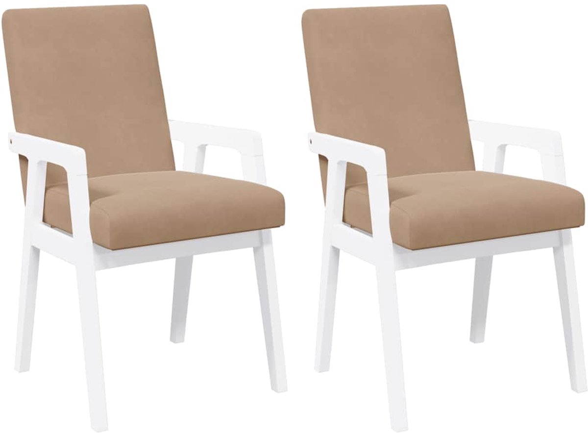 vidaXL - Eetkamerstoelen - met - kussens - 2 - stuks - wit - massief - hout - rubber