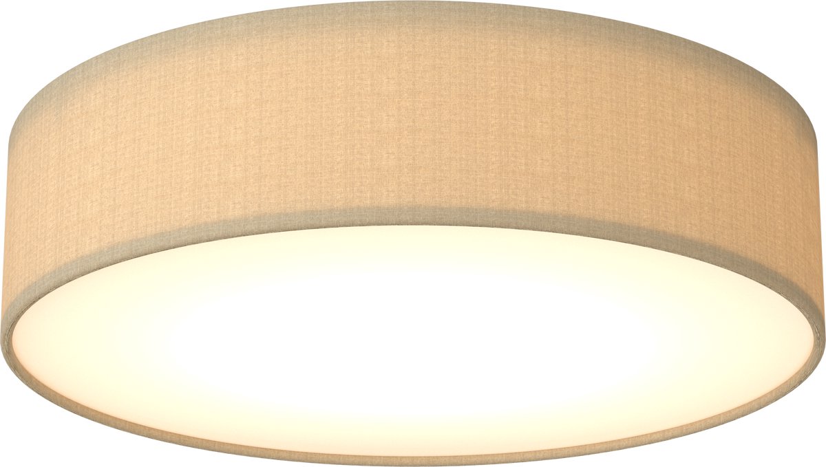 Calex LED Plafondlamp, 40 cm, Stoffen Kap, Taupe, E27 Fitting, Warm Wit Licht, Dimbaar, Moderne Ronde Plafonnière