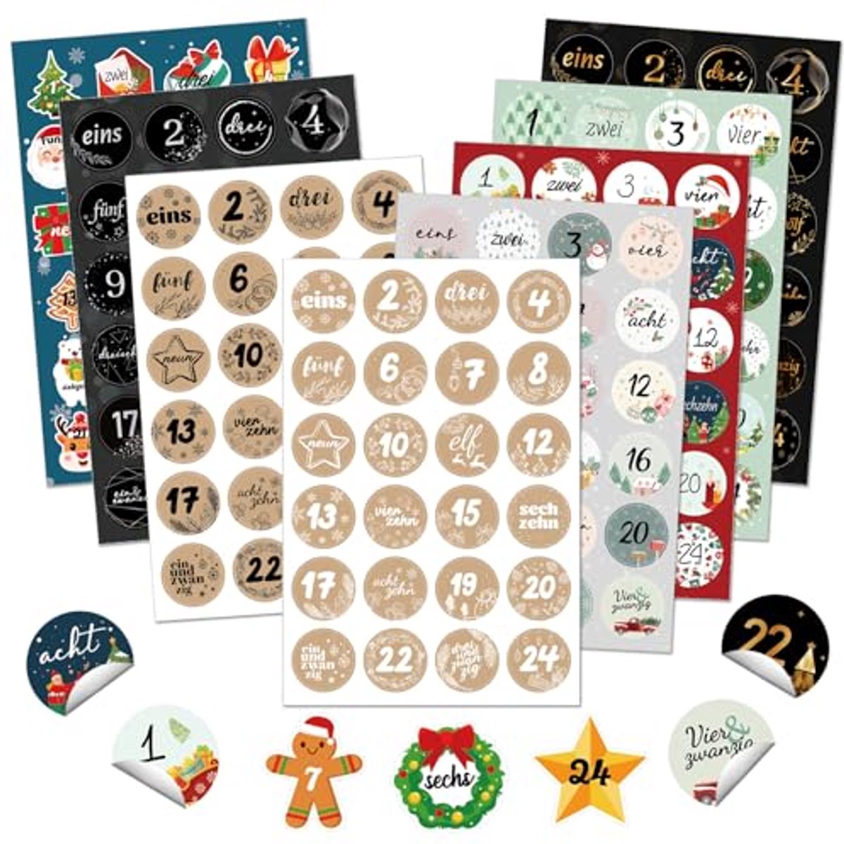 Adventskalenders met Cijferstickers voor Kerstmis - 1-24 Zelfklevende Stickers voor Knutselen