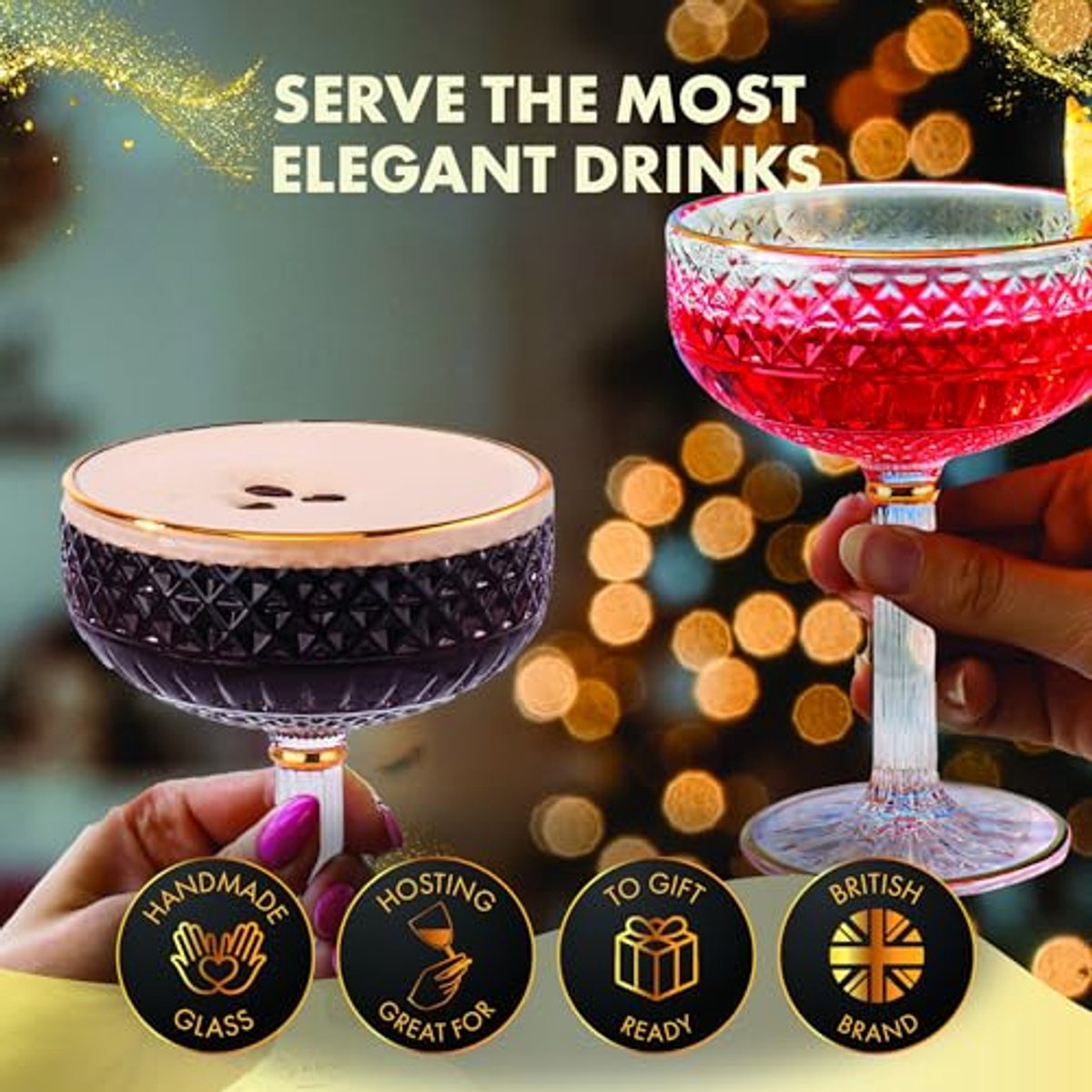 Set van 4 Luxe Kristallen Coupe Glazen - Perfect voor Cocktails en Champagne — cadeau in Kookcadeaus - foto 4