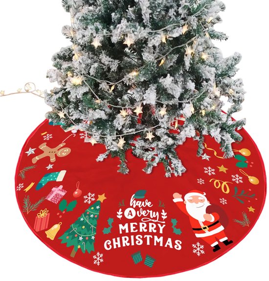Ynkkvre - Kerstboomrok 90cm - Premium Pluche Stof - Opvangt Dennenaalden - Rode Kerstdesign