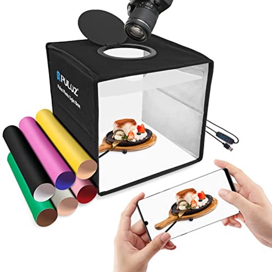 Heorryn Kit de studio photo - 80 x 80 x 80 cm - Intensité variable - Avec 270 LED et 4 fonds de couleur - Pour la photographie