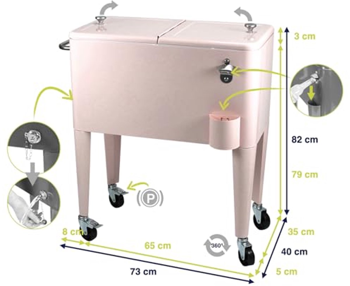 Ruime Koelbox met Wielen voor Feestjes - 60 Liter Drinken Koeler
