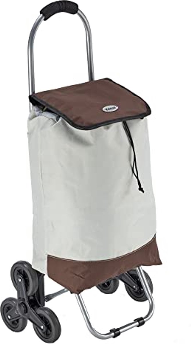 Tweekleurige Boodschappentrolley - Beige/Walnoot, Waterdicht en Handzaam
