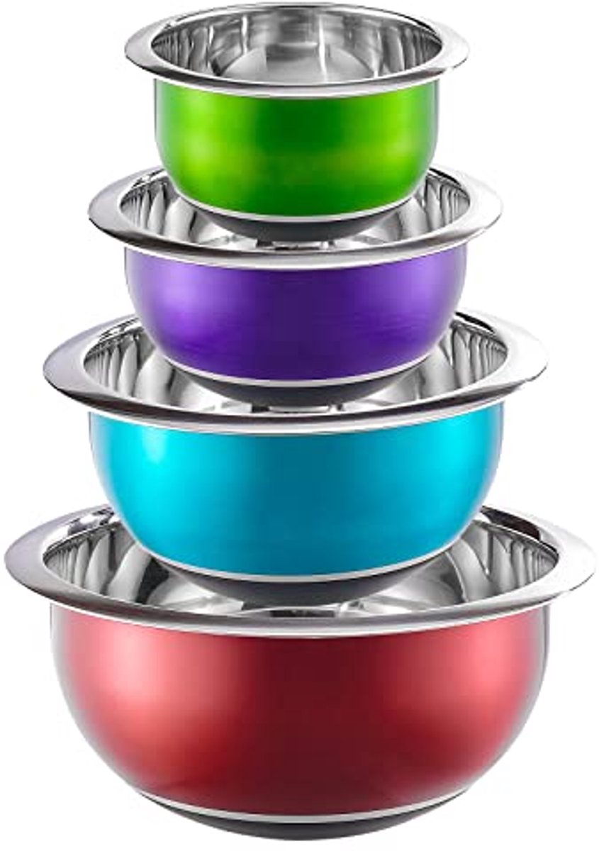 Kleurrijke Mengkom Set - 4 Stuks - Nestbare Antislip Siliconen Bodem - Kookgerei Set