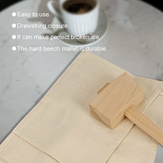 Set van 2 herbruikbare canvas ijszakken met houten hamer en ijsschep voor het verpletteren van ijs van Merkloos — afbeelding 5