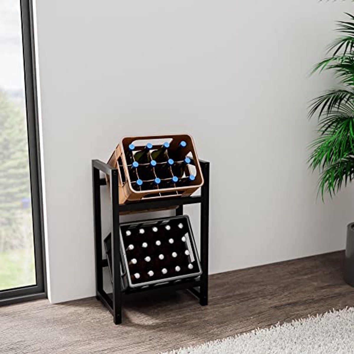Zwart Stack Krattenrek - Handig en Chique Opbergmeubel 75x47x31 cm