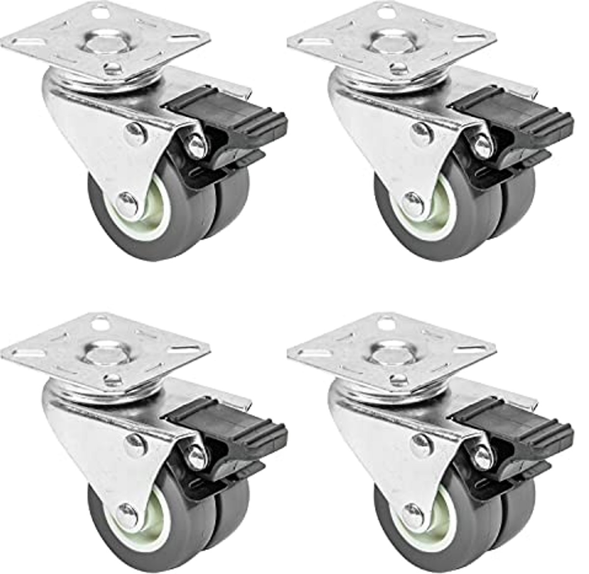 Set van 4 dubbele zwenkwielen voor zware lasten - 50 mm - 400 kg