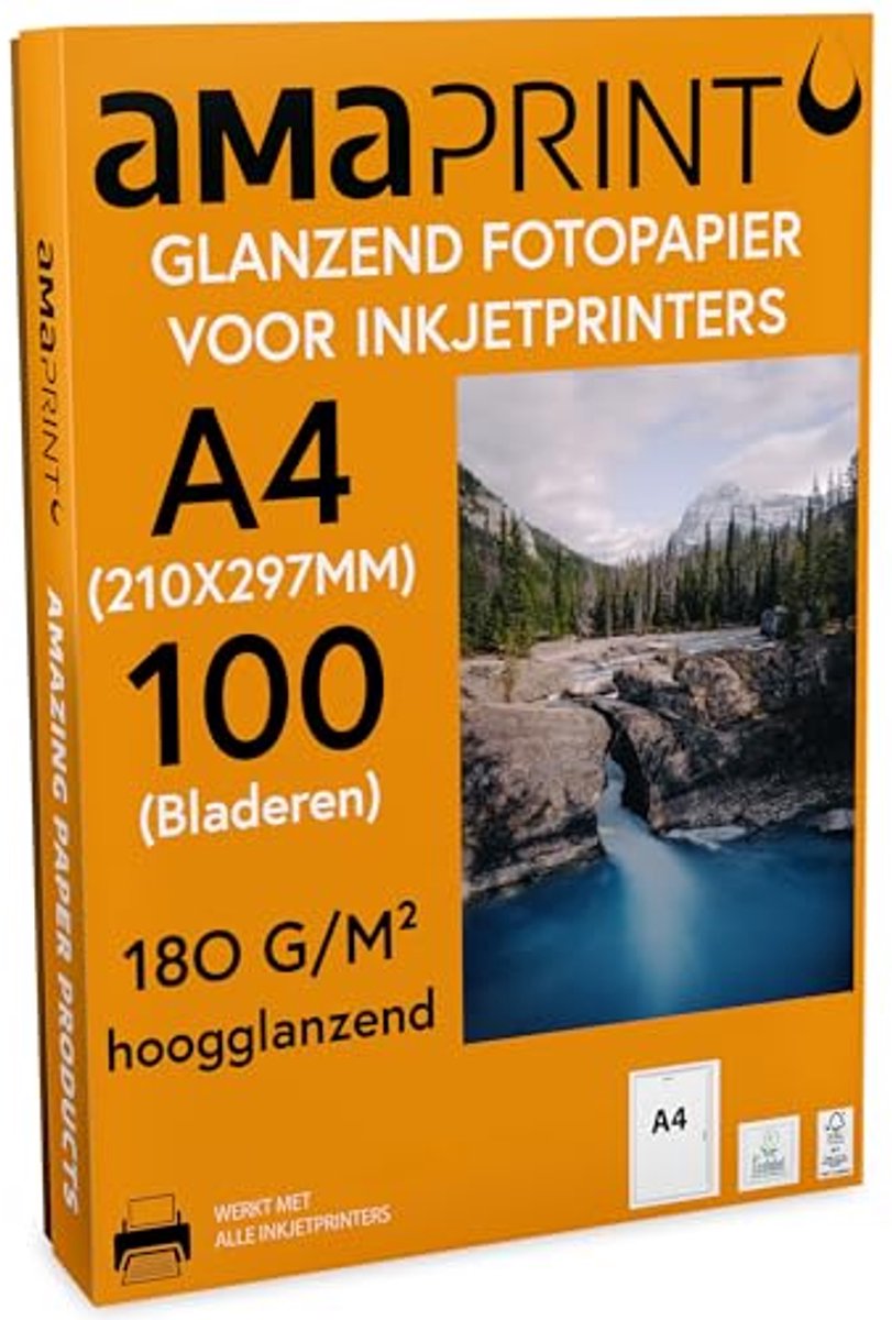 100 vellen fotopapier A4 glanzend 180g/m² voor inkjetprinter - watervast