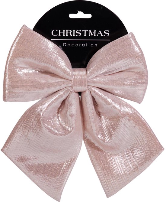 Roze strik decoratie met glitters en brede linten, 23cm.