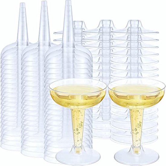 LATERN 60 Stück Kunststoff Champagner Coupé, 120ml Klare Weinprobengläser Wiederverwendbare Cocktailbecher mit Stiel für Whisky Champagner Bier Dessert Pudding Mousse Party (11 x 8,2cm