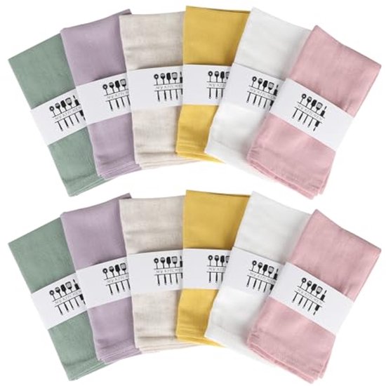 Set van 12 stoffen servetten, 42 x 42 cm, linnen servetten Set van 12 stoffen servetten, 42 x 42 cm, linnen servetten