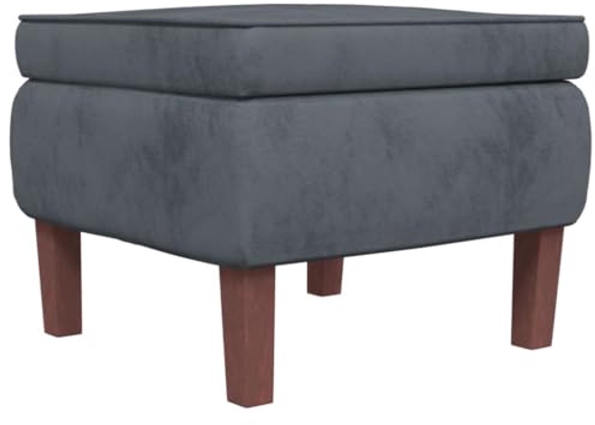 Stijlvolle Velours Hocker met Houten Poten - Donkergrijze Voetensteun en Poef