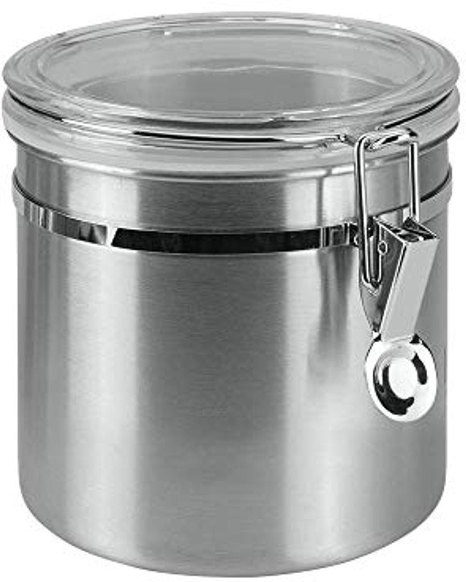 Voedselopslagcontainer 1.0L Inox - RVS Voorraaddoos met Transparant Deksel