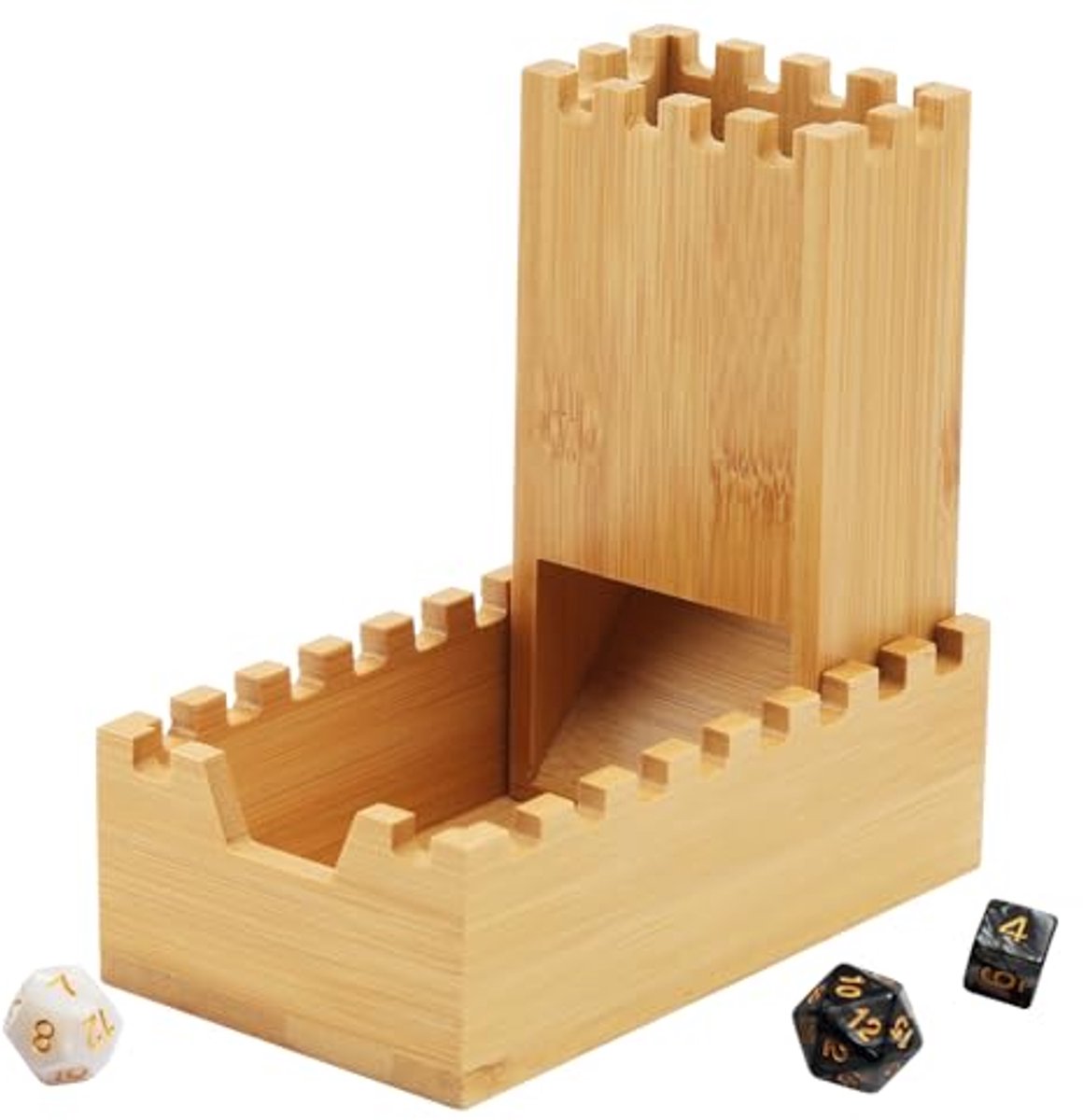 Opvouwbare bamboe dobbelstenen toren voor tabletop spellen