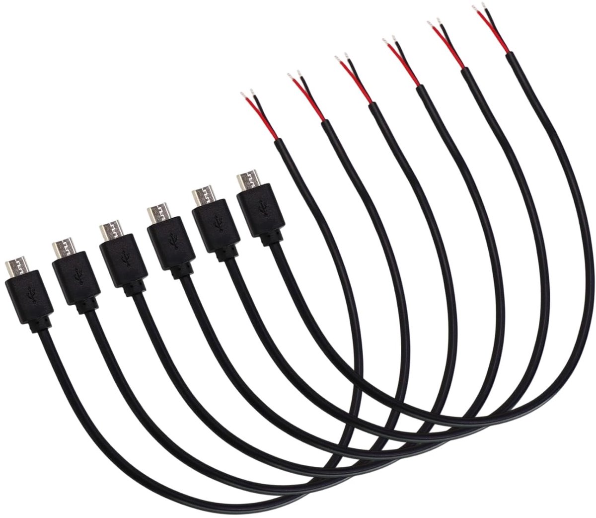 Image of 6 Pcs Micro USB Plugs - Lengte 30cm - USB Kabel Micro USB B - Bare Kabel 22 AWG 3A - Micro USB Pigtail Kabel voor Reparatie en Vervanging - Solder Connector voor DIY Projecten en Elektronica