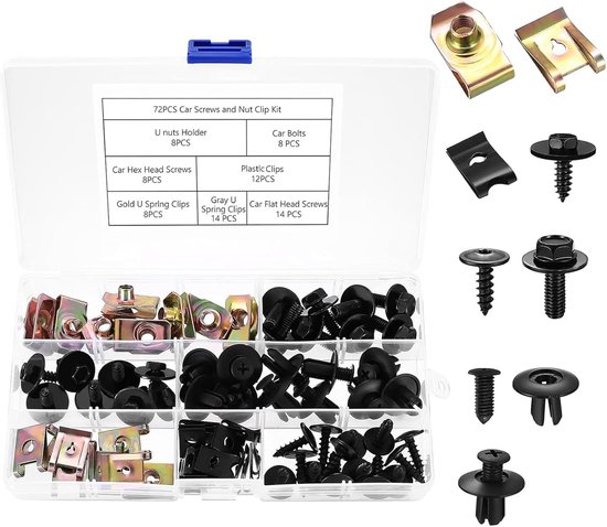 180 stuks carrosserieschroeven set bevestigingsclips, auto body undertray spatborden, autoplaatmoer schroef moer clip kit, metalen U-type bevestigingsclip voor auto bumper, undertray