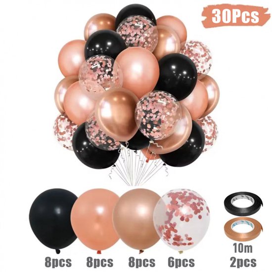 Set van 6 roségouden hartvormige ballonnen, 4 confettiballonnen, 10 latexballonnen voor romantische decoratie, huwelijksaanzoek, Valentijnsdag, verlovingsfeest