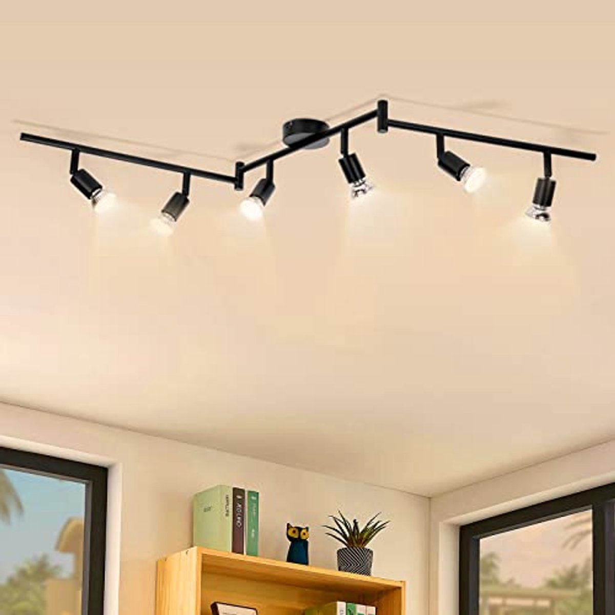 Moderne Draaibare Plafondlamp met 6 GU10 Spots - Warm Wit 2800K - Ideaal voor Keuken, Woonkamer en Hal