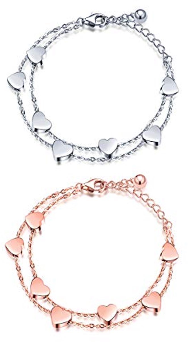 Vrouwenarmband met Hart Design in Roestvrij Staal - Dubbele Ketting voor Dames en Meisjes