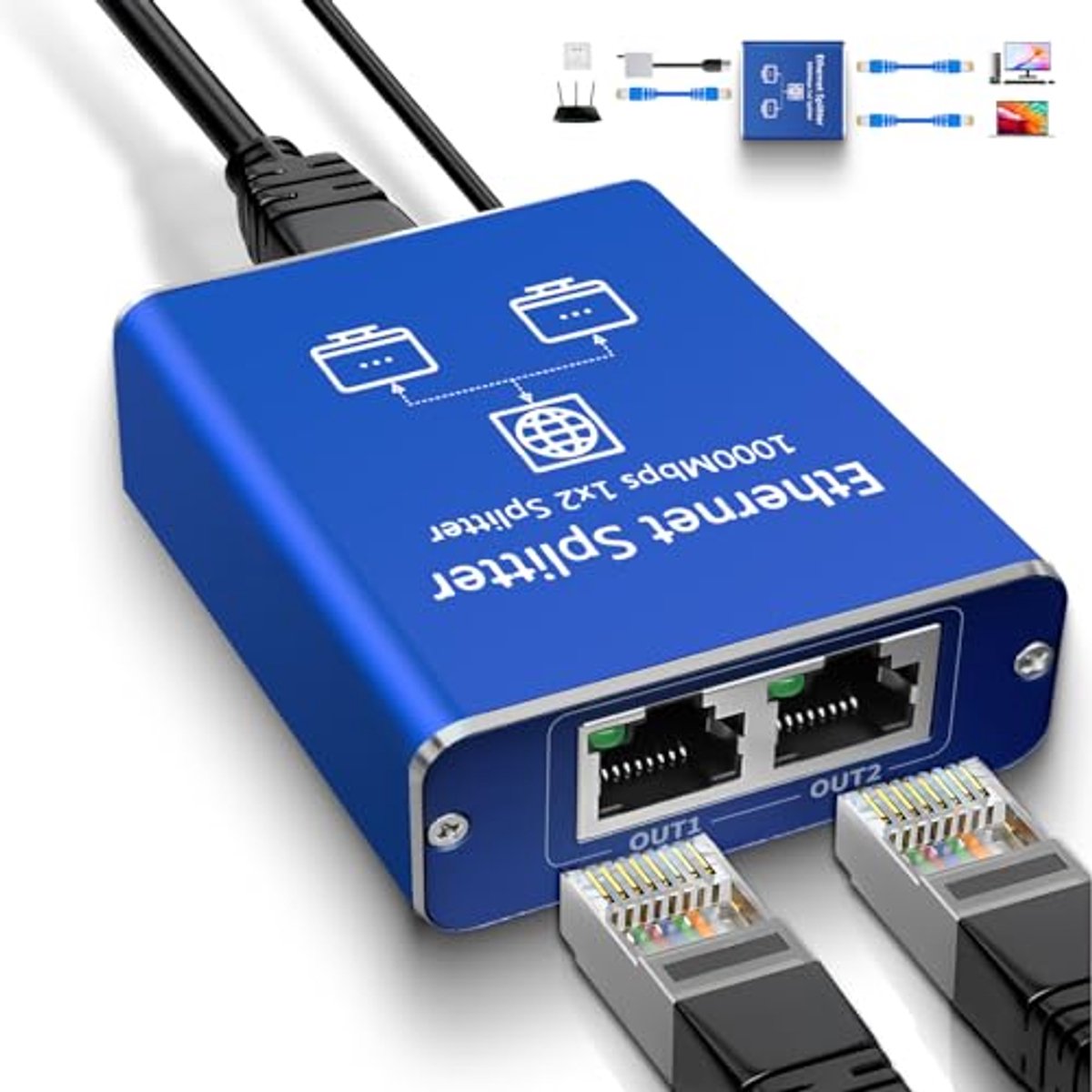 Ethernet Switch 1 naar 2, RJ45 Switch met 2 Poorten 1000Mbps, Netwerk LAN Switch Splitter voor Computers, Routers, Set-Top Boxen en TV's