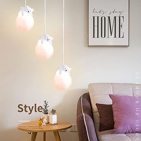 Schattige Hanglamp met 3D Maan Globe en Cartoon Konijn voor Kinderkamer van Merkloos — afbeelding 5