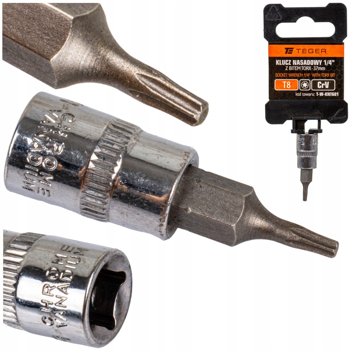Dopsleutel Torx T8 1/4" 37mm CRV - Teger