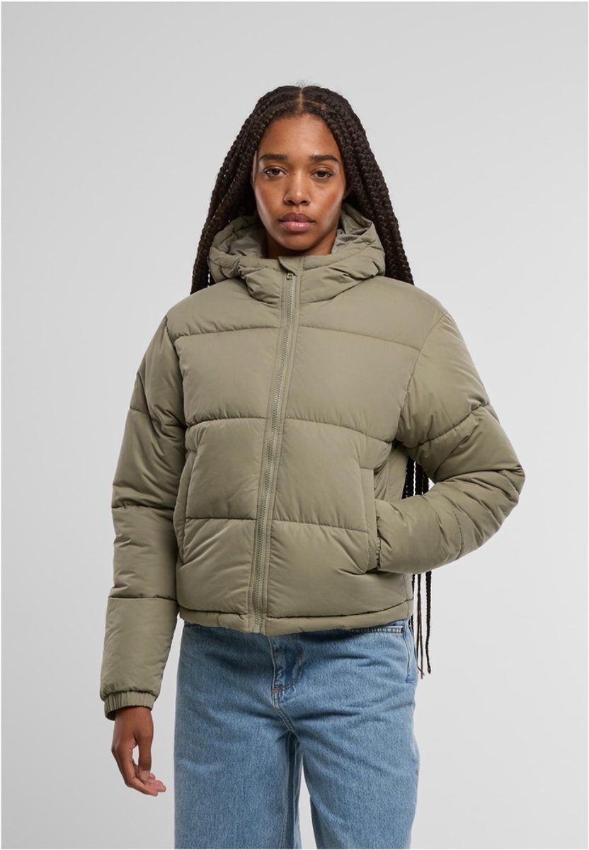 Urban Classics Ladies Peached Puffer Jacket With Hood Dames Winterjas – L Groen