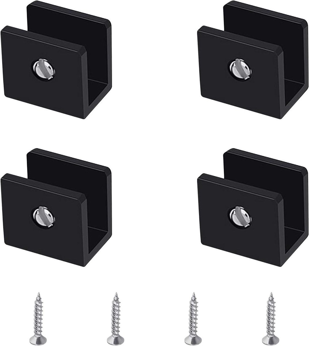 Provento - Verstelbare glasklemmen voor wandmontage - 4 stuks - Zwarte glashouder - Aluminiumlegering - Ondersteunt 6-8 mm dikke glazen planken