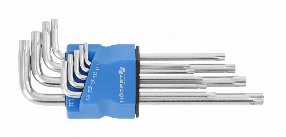 HOGERT Torx Sleutels S2, 9 stuks, extra lang